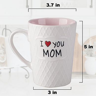 “I Love You Mom” 16oz Ceramic Mug Gift, Microwave Safe Coffee & Tea Cup