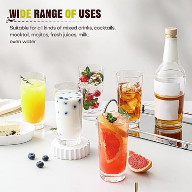 6pc Tall Drinking Glass Set, Water & Cocktail Glasses for Bar