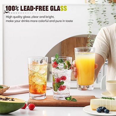 6pc Tall Drinking Glass Set, Water & Cocktail Glasses for Bar