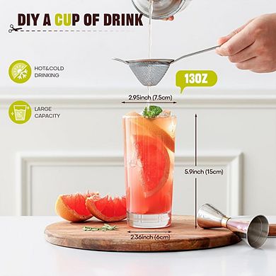 6pc Tall Drinking Glass Set, Water & Cocktail Glasses for Bar