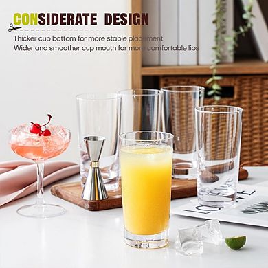 6pc Tall Drinking Glass Set, Water & Cocktail Glasses for Bar