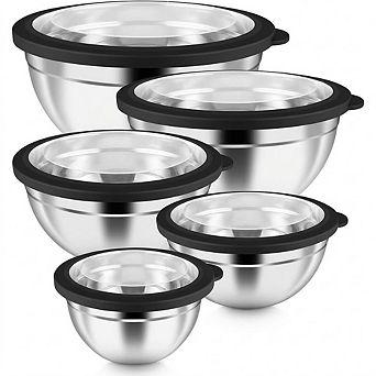 5 pc Stainless Steel Mixing Bowls with Lids Airtight & Dishwasher Safe