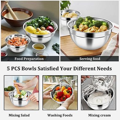 5 Piece Stainless Steel Mixing Bowls with Lids Airtight & Dishwasher Safe