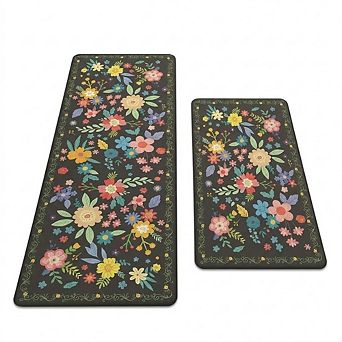 2 pc Cushioned Kitchen Mat Set, Non-Slip Waterproof Anti-Fatigue Floor Rugs
