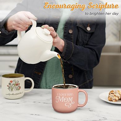 “I Love You Mom” Proverbs 31 Mug Gift, 14oz Pink & White Ceramic Coffee Cup