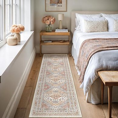 Vintage Washable Runner Rug Non Slip Low Pile Hallway Floor Carpet
