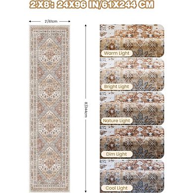Vintage Washable Runner Rug Non Slip Low Pile Hallway Floor Carpet