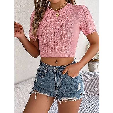 Women's Crew Neck Short Sleeve Pullover Sweater Top