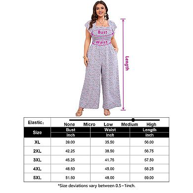 Women's Plus Size Square Neck Short Sleeve Wide Leg Pants Jumpsuit