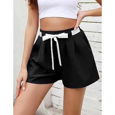 Women's High Waist Shorts with Pockets Adjustable Drawstring Tie