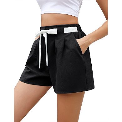 Women's High Waist Shorts with Pockets Adjustable Drawstring Tie