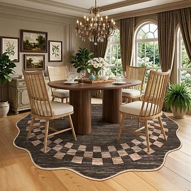 GlowSol Modern Scalloped Area Rug Machine Washable Non Slip Soft Rug for Bedroom Dining Kitchen