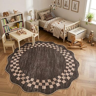 GlowSol Modern Scalloped Area Rug Machine Washable Non Slip Soft Rug for Bedroom Dining Kitchen