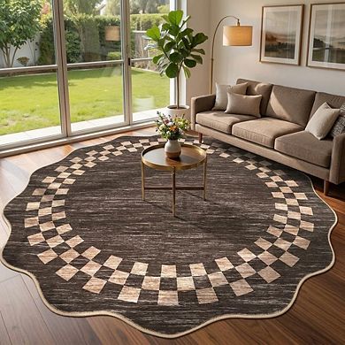 GlowSol Modern Scalloped Area Rug Machine Washable Non Slip Soft Rug for Bedroom Dining Kitchen