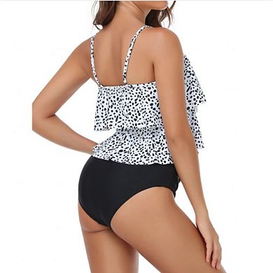 Women's Summer Ruffle Two Piece Swimsuit High Waisted Floral Bikini Swimwear