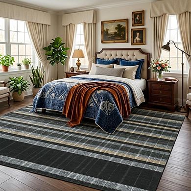GlowSol Modern Retro Checkered Area Rug Non Slip Machine Washable Low Pile for Living Room Bedroom