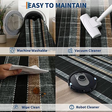 GlowSol Modern Retro Checkered Area Rug Non Slip Machine Washable Low Pile for Living Room Bedroom