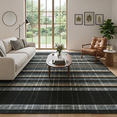 GlowSol Modern Retro Checkered Area Rug Non Slip Machine Washable Low Pile for Living Room Bedroom