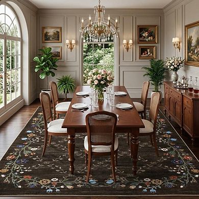 GlowSol Modern Floral Printed Area Rug Washable Stain Resistant Non Slip Rug for Kitchen Dining Room
