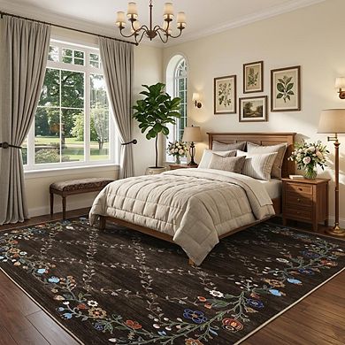 GlowSol Modern Floral Printed Area Rug Washable Stain Resistant Non Slip Rug for Kitchen Dining Room