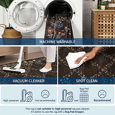 GlowSol Modern Floral Printed Area Rug Washable Stain Resistant Non Slip Rug for Kitchen Dining Room