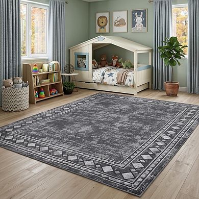 GlowSol Modern Solid Color Area Rug Ultra Thin Non Slip Machine Washable Rug for Bedroom Laundry