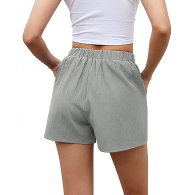 Women's High Waist Shorts with Side Pockets Adjustable Drawstring Tie