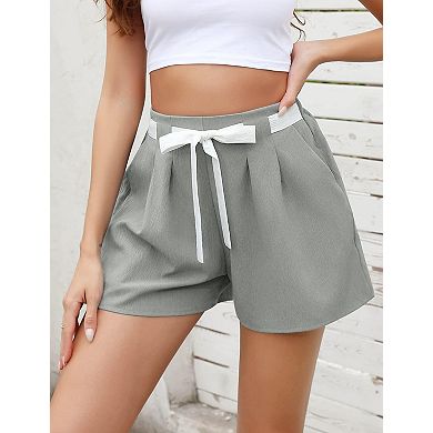Women's High Waist Shorts with Side Pockets Adjustable Drawstring Tie