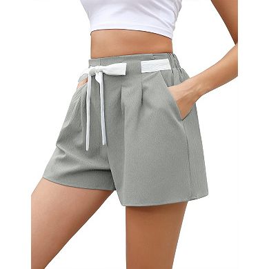Women's High Waist Shorts with Side Pockets Adjustable Drawstring Tie