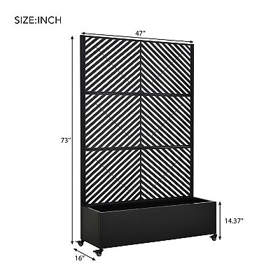 Metal Raised Garden Bed with Wheels & Trellis, 73x47x16in Planter with Drainage & Privacy Screen