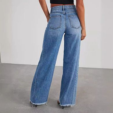Women's Casual High Waist Pants Loose Wide Leg Denim Jeans