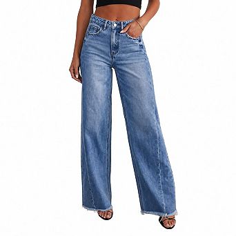 Women's Casual High Waist Pants Loose Wide Leg Denim Jeans