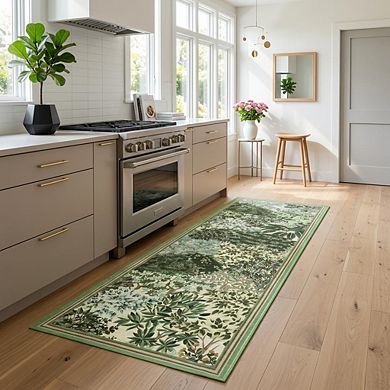 GlowSol Modern Floral Printed Area Rug for Bedroom Machine Washable Low Pile Non Slip for Kitchen