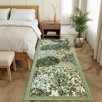 GlowSol Modern Floral Printed Area Rug for Bedroom Machine Washable Low Pile Non Slip for Kitchen
