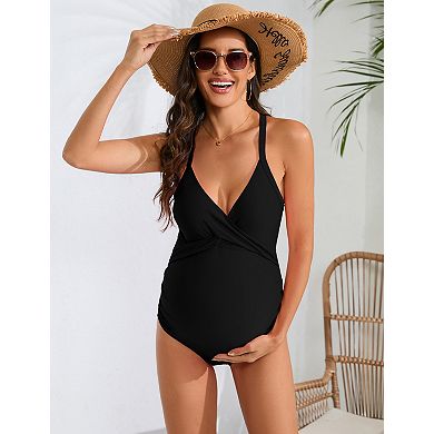 Women's Maternity One Piece Swimsuit Pregnancy Swimwear Ruched Adjustable Spaghetti Straps