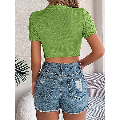 Women's Short Sleeve Crew Neck Knit Pullover Sweater Top