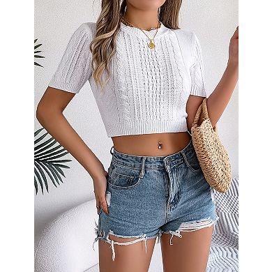 Women's Short Sleeve Crew Neck Knit Pullover Sweater Top
