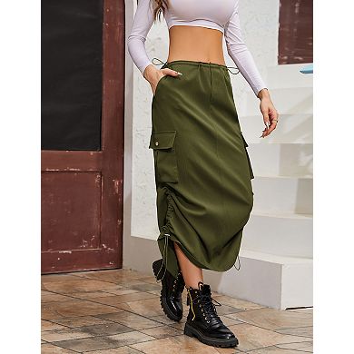Women's Low Rise Cargo Skirt With Pockets Drawstring