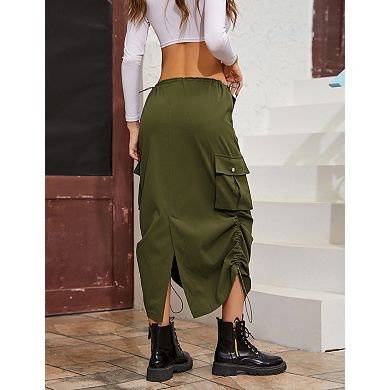 Women's Low Rise Cargo Skirt With Pockets Drawstring
