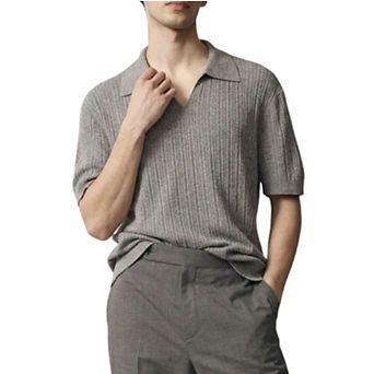 Mens V Neck Collared Sweater Summer Lightweight Beach Vacation Ribbed Knit Polo Shirts