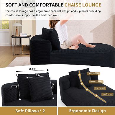 BAOURE Corduroy Chaise Lounge Indoor Sleeper Sofa Bed with Two Pillows No Assembly Required