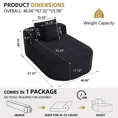 BAOURE Corduroy Chaise Lounge Indoor Sleeper Sofa Bed with Two Pillows No Assembly Required