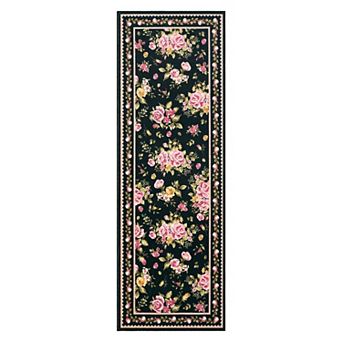 Modern Floral Bordered Area Rug Machine Washable Non Slip Low Pile Floor Mat for Bedroom Kitchen