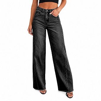 Women's High Waist Loose Wide Leg Denim Jeans Casual Pants