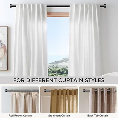 Adjustable Metal Curtain Rod, Heavy Duty Drapery Rod with End Caps