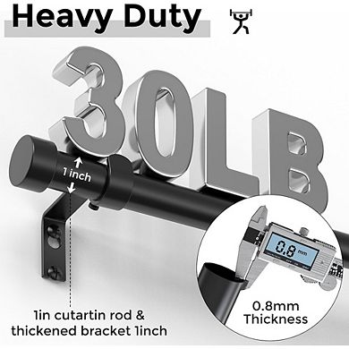 Adjustable Metal Curtain Rod, Heavy Duty Drapery Rod with End Caps