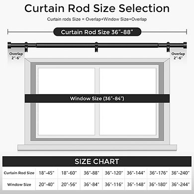 Adjustable Metal Curtain Rod, Heavy Duty Drapery Rod with End Caps