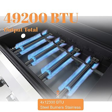 49200 BTU 4-Burner Portable Gas Grill, Stainless Steel Propane Grill, Foldable Side Table, Basket