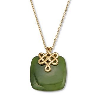 Cushion Cut Genuine Green Jade 18k Gold-plated Pendant Necklace, 18 in
