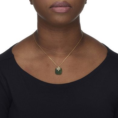 Cushion Cut Genuine Green Jade 18k Gold-plated Pendant Necklace, 18 inches